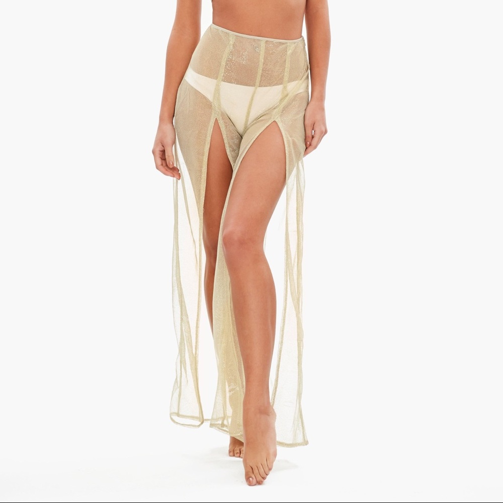 Missguided Split Leg Pant Gold Mesh Sz 4